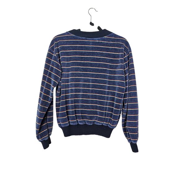 Vintage 70 Levis M Blue Rainbow Stripe Velour V Neck Top Retro Casual - Picture 3 of 5